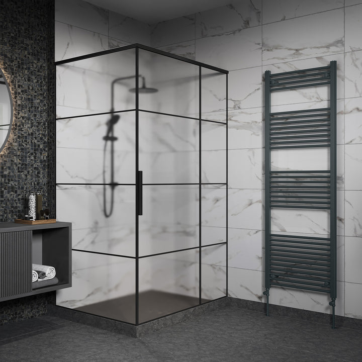 Zennor - Anthracite Heated Towel Rail - H1800mm x W600mm - Straight