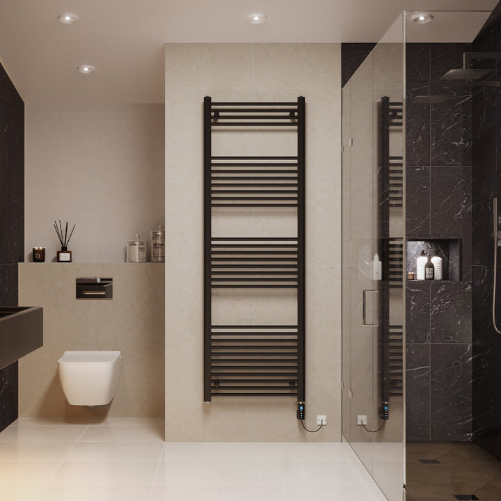 Zennor - Black Electric Towel Rail H1800mm x W600mm Straight 900w Thermostatic WIFI