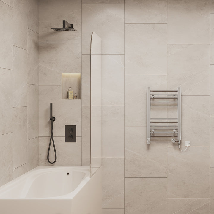 Zennor - Chrome Dual Fuel Towel Rail H600mm x W400mm Standard - Curved