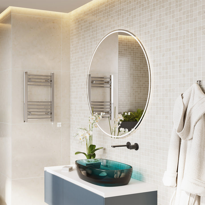 Zennor - Chrome Electric Towel Rail H600mm x W400mm Curved 150w Standard