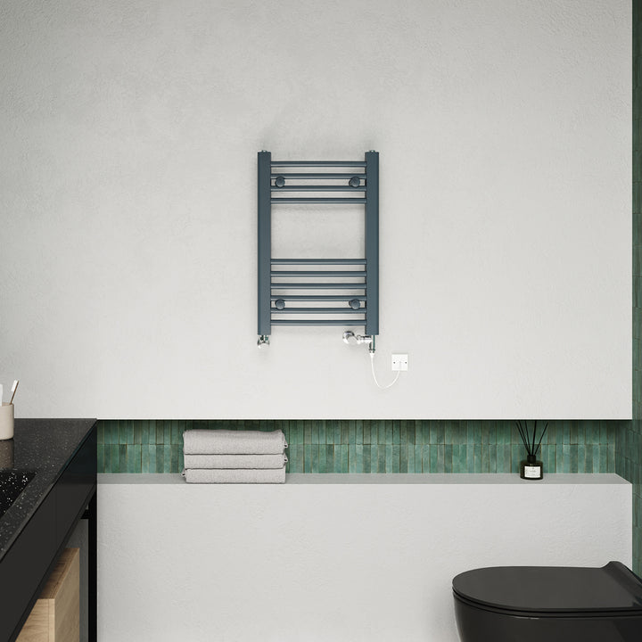 Zennor - Anthracite Dual Fuel Towel Rail H600mm x W400mm Standard - Curved