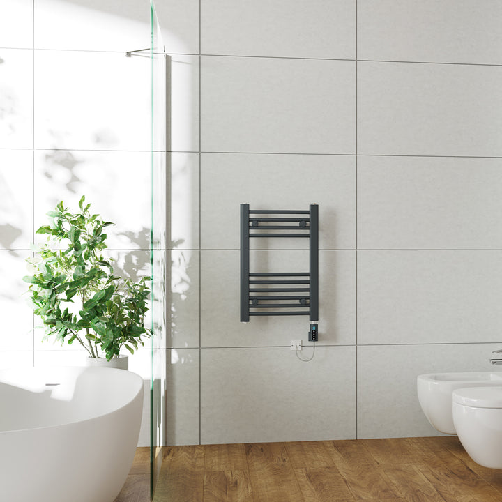 Zennor - Anthracite Electric Towel Rail H600mm x W400mm Curved 200w Thermostatic WIFI