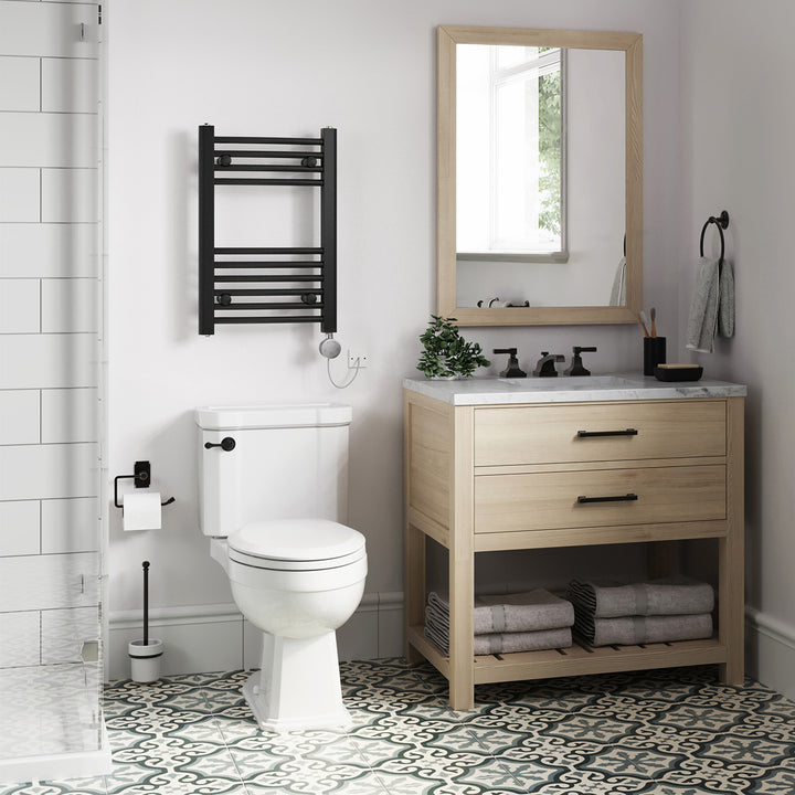 Zennor - Black Electric Towel Rail H600mm x W400mm Curved 200w Thermostatic