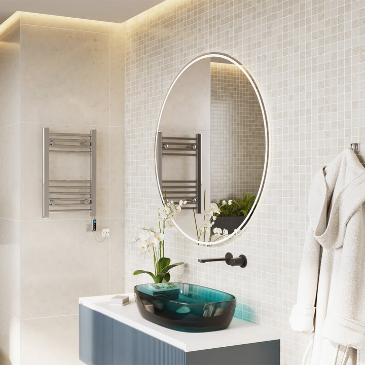 Zennor - Chrome Electric Towel Rail H600mm x W400mm Straight 150w Thermostatic WIFI