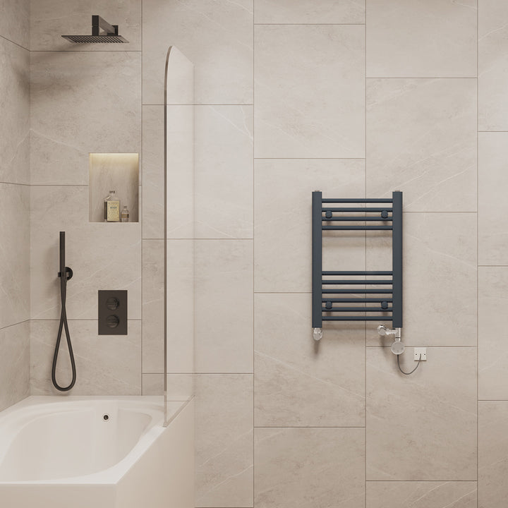 Zennor - Anthracite Dual Fuel Towel Rail H600mm x W400mm Thermostatic - Straight