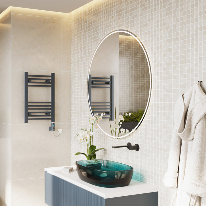 Zennor - Anthracite Electric Towel Rail H600mm x W400mm Straight 200w Thermostatic WIFI