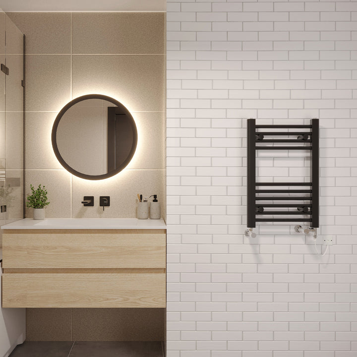 Zennor - Black Dual Fuel Towel Rail H600mm x W400mm Standard - Straight