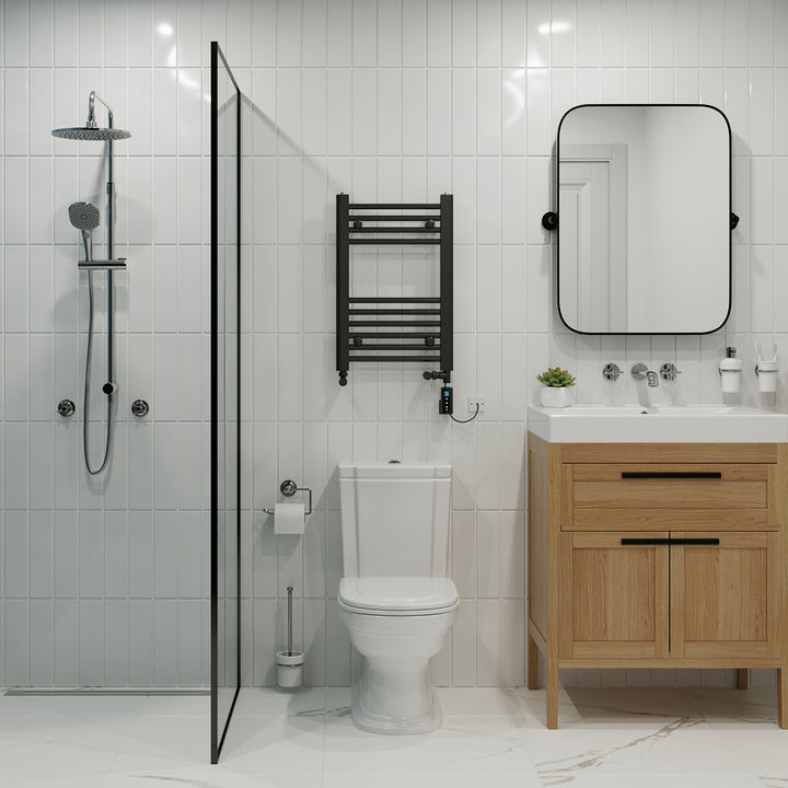 Zennor - Black Dual Fuel Towel Rail H600mm x W400mm Thermostatic WIFI - Straight