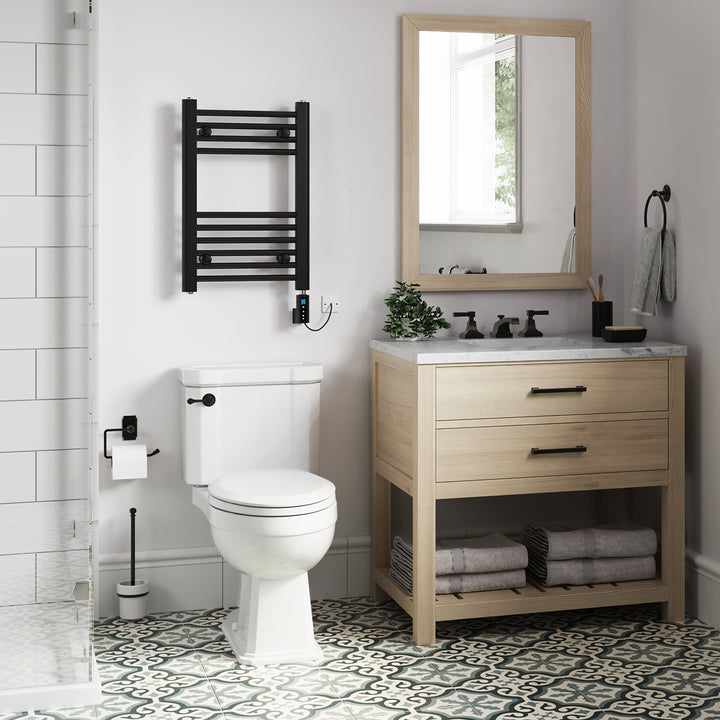 Zennor - Black Electric Towel Rail H600mm x W400mm Straight 300w Thermostatic WIFI