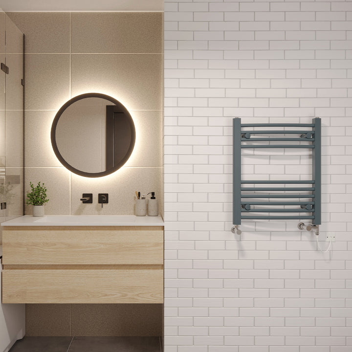 Zennor - Anthracite Dual Fuel Towel Rail H600mm x W500mm Standard - Curved