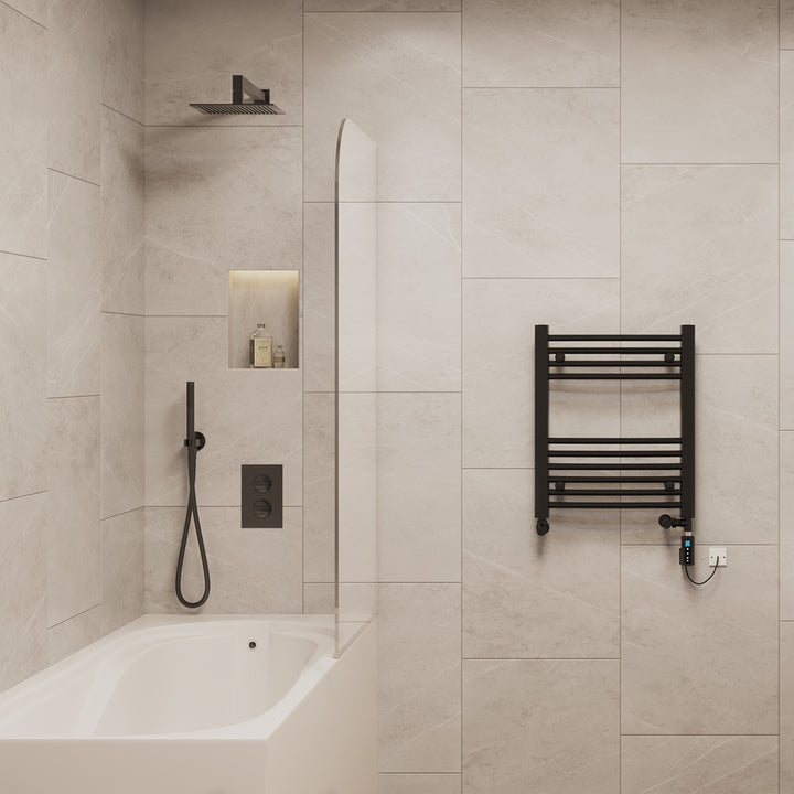 Zennor - Black Dual Fuel Towel Rail H600mm x W500mm Thermostatic WIFI - Curved