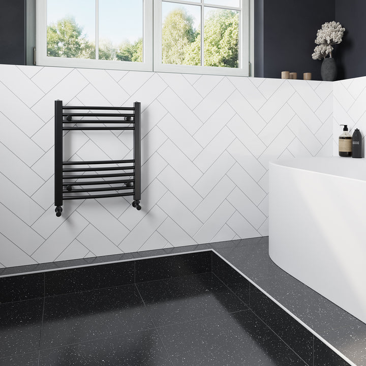 Zennor - Black Heated Towel Rail - H600mm x W500mm - Curved