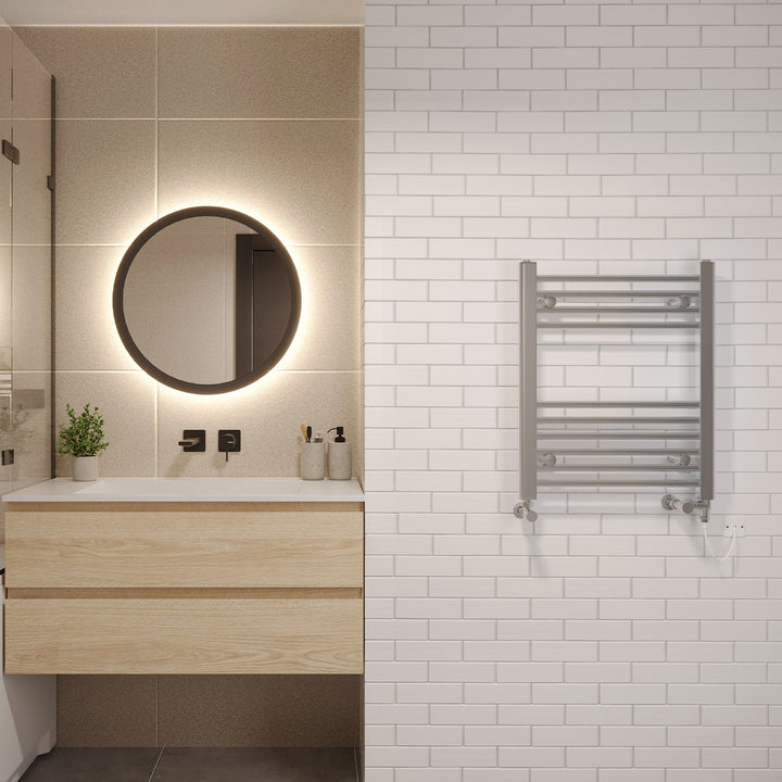 Zennor - Chrome Dual Fuel Towel Rail H600mm x W500mm Standard - Straight