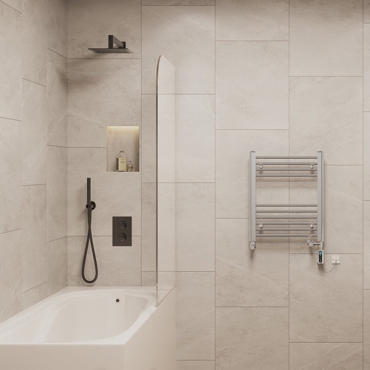 Zennor - Chrome Dual Fuel Towel Rail H600mm x W500mm Thermostatic WIFI - Straight