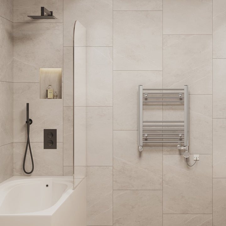 Zennor - Chrome Dual Fuel Towel Rail H600mm x W500mm Thermostatic - Straight