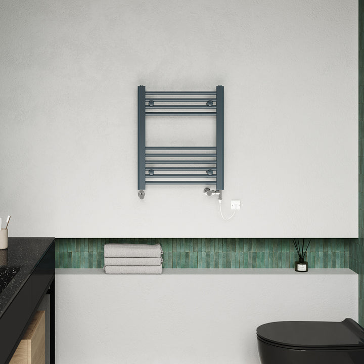 Zennor - Anthracite Dual Fuel Towel Rail H600mm x W500mm Standard - Straight