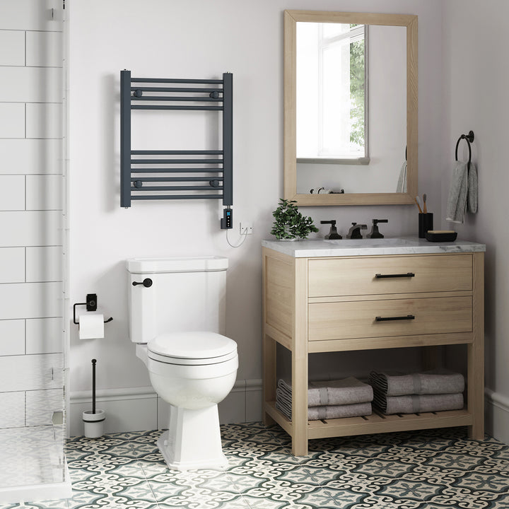 Zennor - Anthracite Electric Towel Rail H600mm x W500mm Straight 200w Thermostatic WIFI