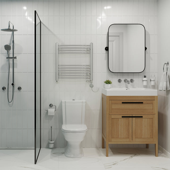 Zennor - Chrome Dual Fuel Towel Rail H600mm x W600mm Thermostatic - Curved