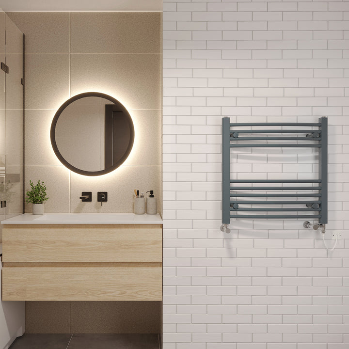 Zennor - Anthracite Dual Fuel Towel Rail H600mm x W600mm Standard - Curved