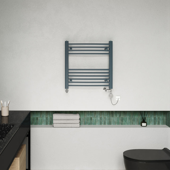 Zennor - Anthracite Dual Fuel Towel Rail H600mm x W600mm Thermostatic - Curved