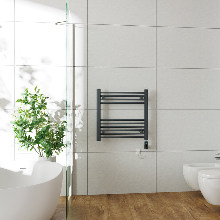 Zennor - Anthracite Electric Towel Rail H600mm x W600mm Curved 300w Thermostatic WIFI