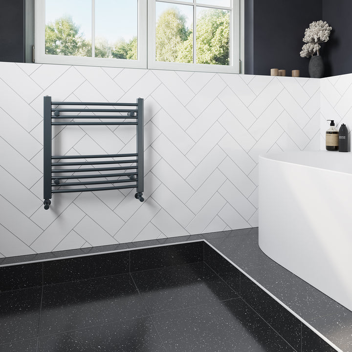 Zennor - Anthracite Heated Towel Rail - H600mm x W600mm - Curved