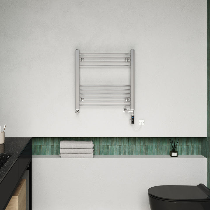 Zennor - Chrome Dual Fuel Towel Rail H600mm x W600mm Thermostatic WIFI - Straight