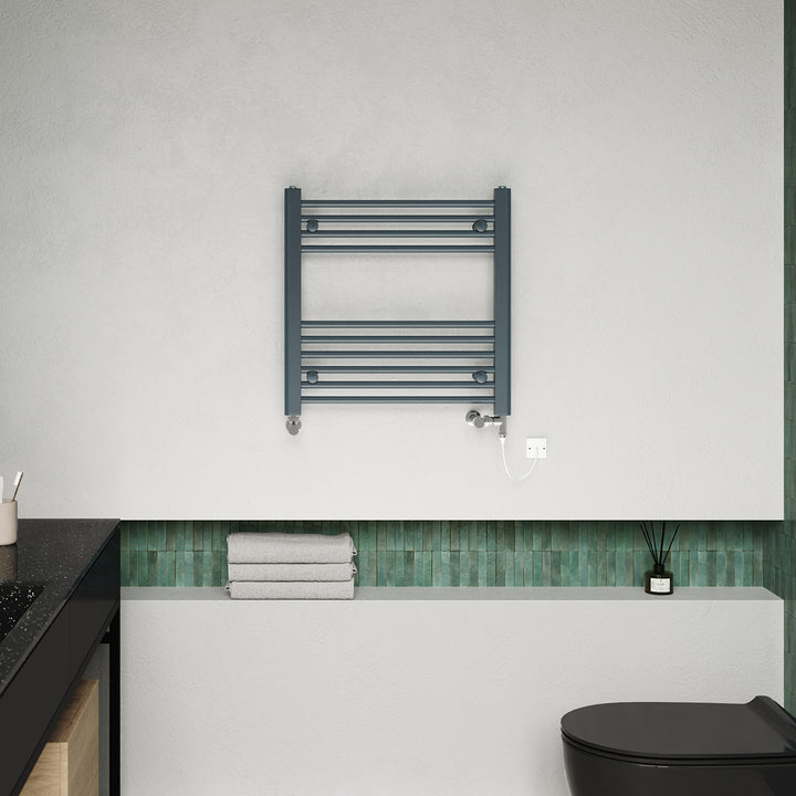 Zennor - Anthracite Dual Fuel Towel Rail H600mm x W600mm Standard - Straight