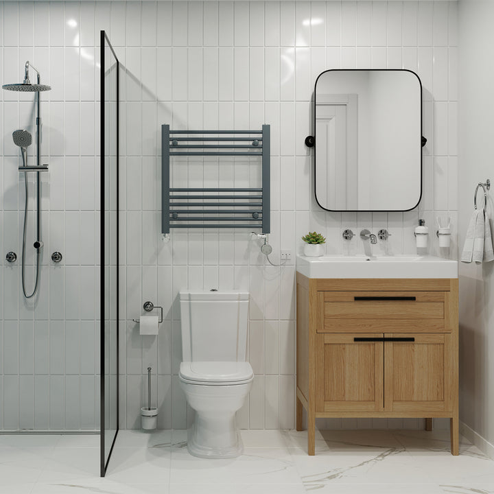 Zennor - Anthracite Dual Fuel Towel Rail H600mm x W600mm Thermostatic - Straight