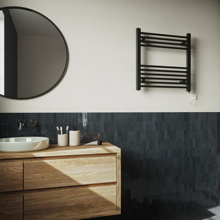 Zennor - Black Electric Towel Rail H600mm x W600mm Straight 200w Standard