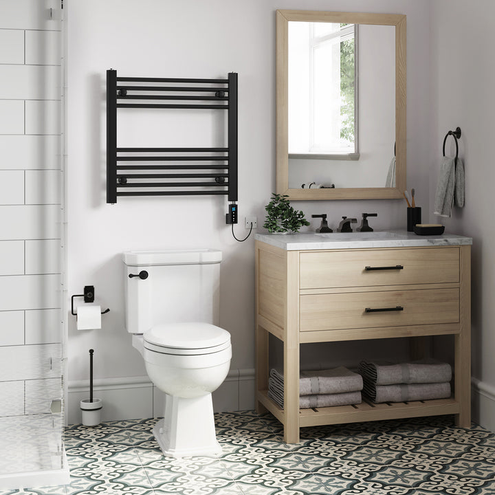 Zennor - Black Electric Towel Rail H600mm x W600mm Straight 300w Thermostatic WIFI