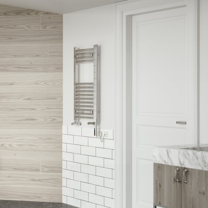 Zennor - Chrome Dual Fuel Towel Rail H800mm x W400mm Thermostatic WIFI - Curved