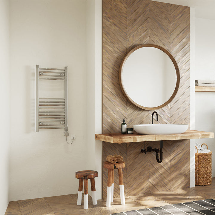 Zennor - Chrome Electric Towel Rail H800mm x W400mm Curved 200w Thermostatic