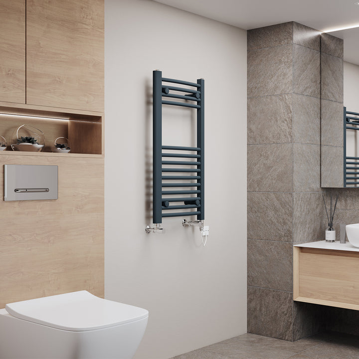 Zennor - Anthracite Dual Fuel Towel Rail H800mm x W400mm Standard - Curved