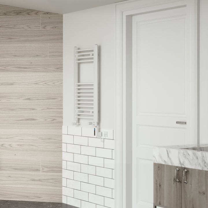 Zennor - White Dual Fuel Towel Rail H800mm x W400mm Thermostatic WIFI - Curved
