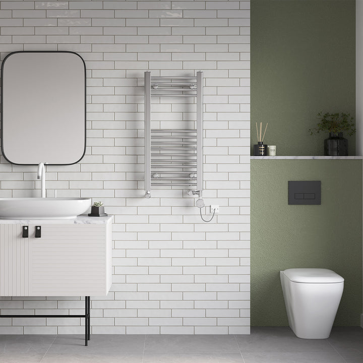 Zennor - Chrome Dual Fuel Towel Rail H800mm x W400mm Thermostatic - Straight
