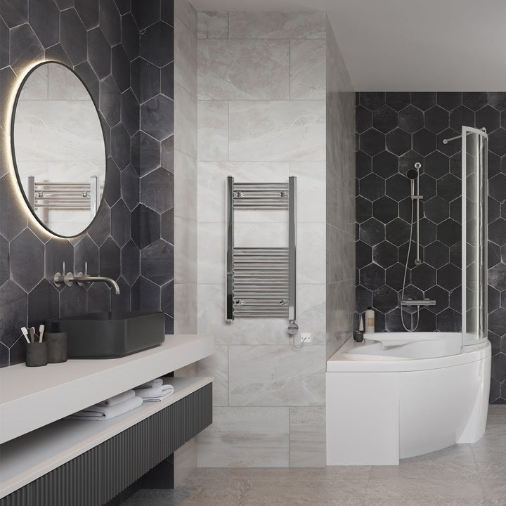 Zennor - Chrome Electric Towel Rail H800mm x W400mm Straight 200w Thermostatic