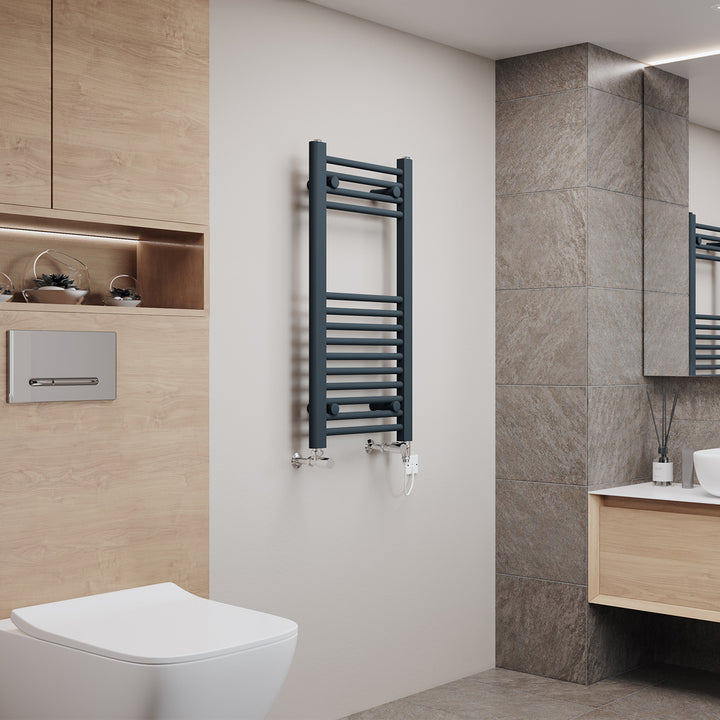 Zennor - Anthracite Dual Fuel Towel Rail H800mm x W400mm Standard - Straight