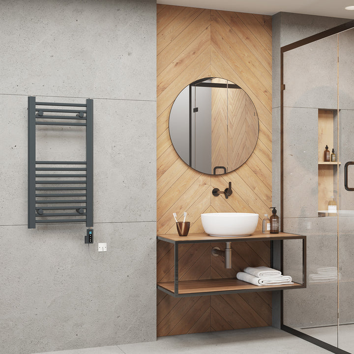Zennor - Anthracite Electric Towel Rail H800mm x W400mm Straight 300w Thermostatic WIFI