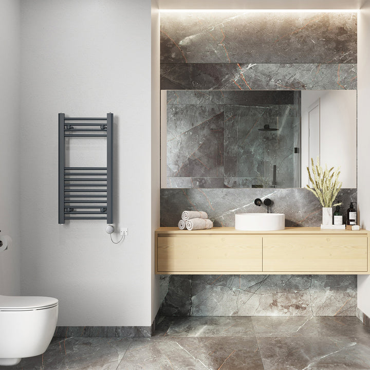 Zennor - Anthracite Electric Towel Rail H800mm x W400mm Straight 300w Thermostatic