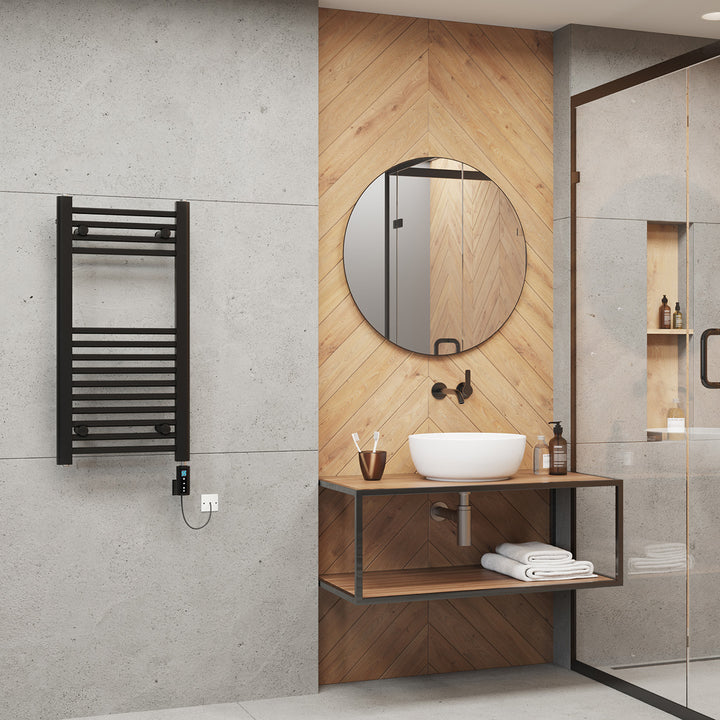 Zennor - Black Electric Towel Rail H800mm x W400mm Straight 300w Thermostatic WIFI