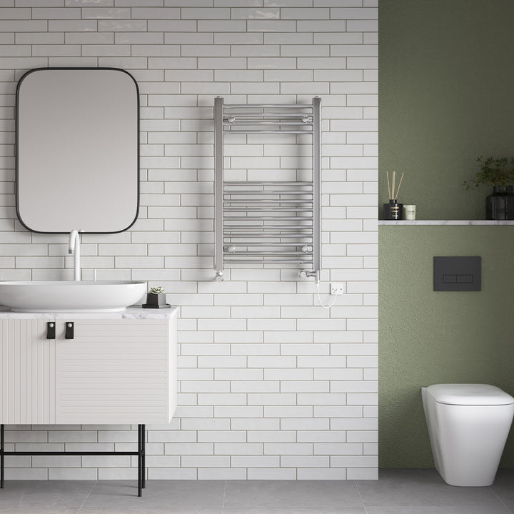 Zennor - Chrome Dual Fuel Towel Rail H800mm x W500mm Standard - Curved