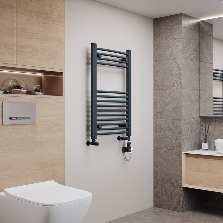 Zennor - Anthracite Dual Fuel Towel Rail H800mm x W500mm Thermostatic WIFI - Curved