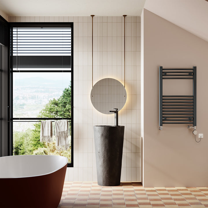 Zennor - Anthracite Dual Fuel Towel Rail H800mm x W500mm Thermostatic - Curved