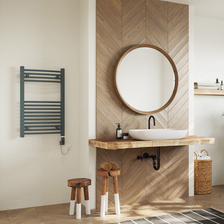 Zennor - Anthracite Electric Towel Rail H800mm x W500mm Curved 300w Thermostatic WIFI