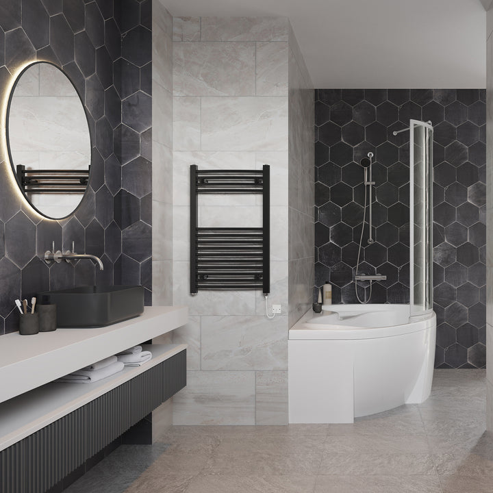 Zennor - Black Electric Towel Rail H800mm x W500mm Curved 300w Standard