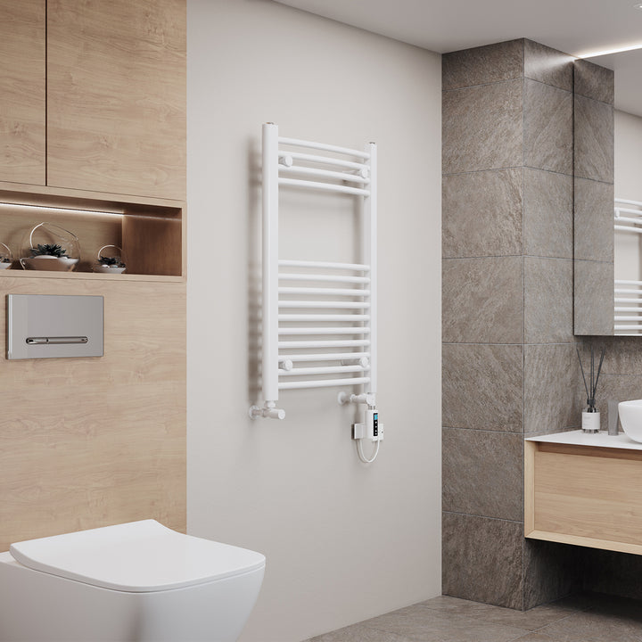 Zennor - White Dual Fuel Towel Rail H800mm x W500mm Thermostatic WIFI - Curved