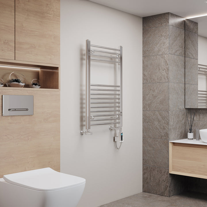 Zennor - Chrome Dual Fuel Towel Rail H800mm x W500mm Thermostatic WIFI - Straight