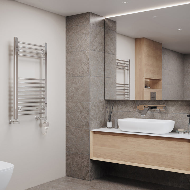 Zennor - Chrome Dual Fuel Towel Rail H800mm x W500mm Thermostatic - Straight