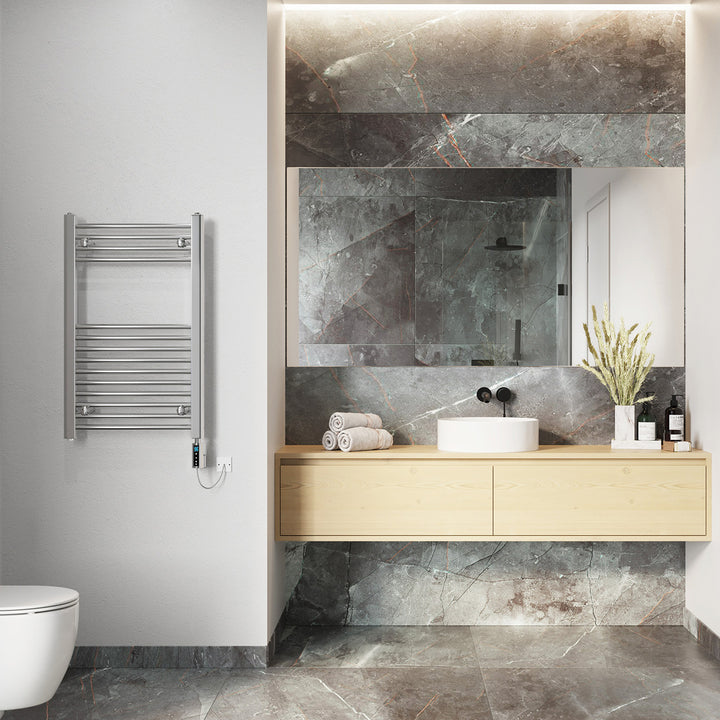 Zennor - Chrome Electric Towel Rail H800mm x W500mm Straight 200w Thermostatic WIFI